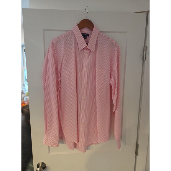 #65 Lands End white Pink Stripes Button Down Men's XL 17-17.5 100% Cotton - Picture 1 of 3